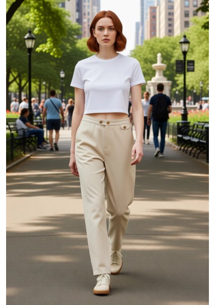 Kadın Yüksek Bel Geniş Paça Keten Pantolon Kemer Detaylı Fonksiyonel Dayanıklı Kaliteli Şık fırsatları