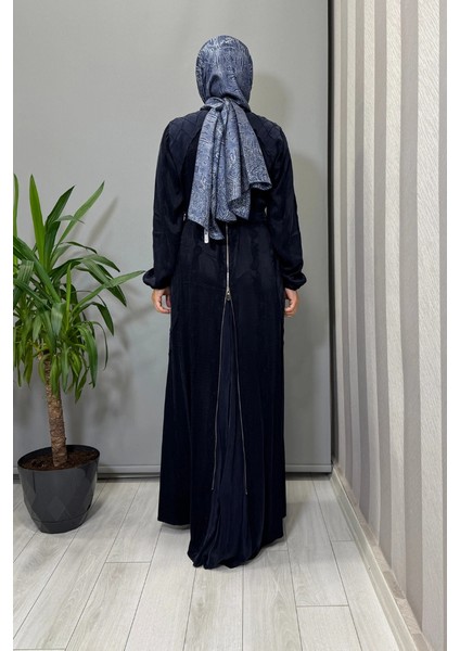 Fermuar Detaylı Jakarlı Cupra Ipek Elbise Lacivert 38835 fırsatları