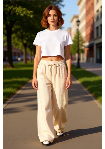 Kadın Bol Kesim Yüksek Bel Keten Pantolon Fonksiyonel Dayanıklı Kaliteli Konforlu Estetik Şık fiyatları