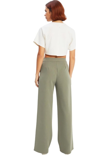 Kadin Yüksek Bel Geniş Paça Dokuma Pantolon Fonksiyonel Dayanıklı Kaliteli Konforlu Modern indirimleri