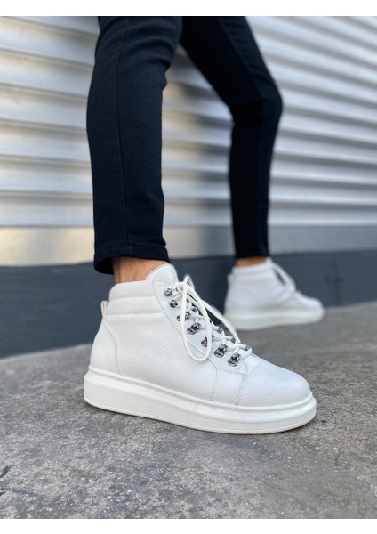 JY206 Ottawa Bağcıklı Ortopedik Taban Cilt Erkek Spor Bot Cbt - Beyaz