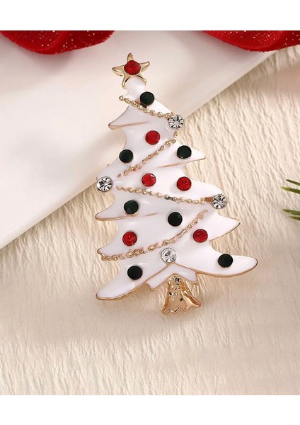 Beyaz Çam Ağacı Broş - Yılbaşı Broş