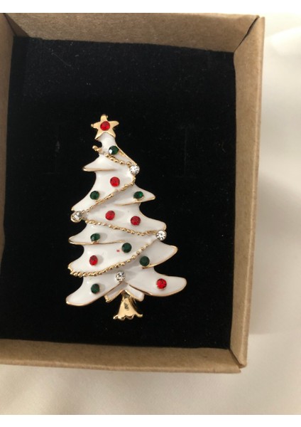 Beyaz Çam Ağacı Broş - Yılbaşı Broş modelleri