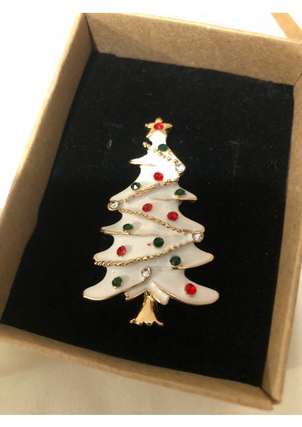 Beyaz Çam Ağacı Broş - Yılbaşı Broş fırsatları