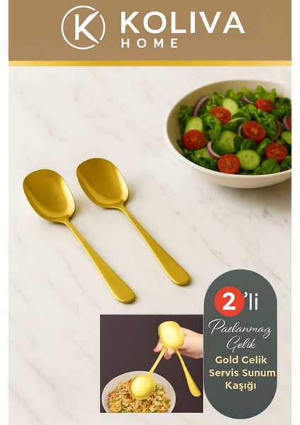 2 Adet Pratik 21 cm Lüx Gold Salata Servis Kaşığı