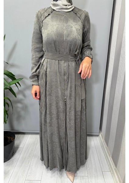 Fermuar Detaylı Jakarlı Cupra Ipek Elbise Gri 38835 modelleri