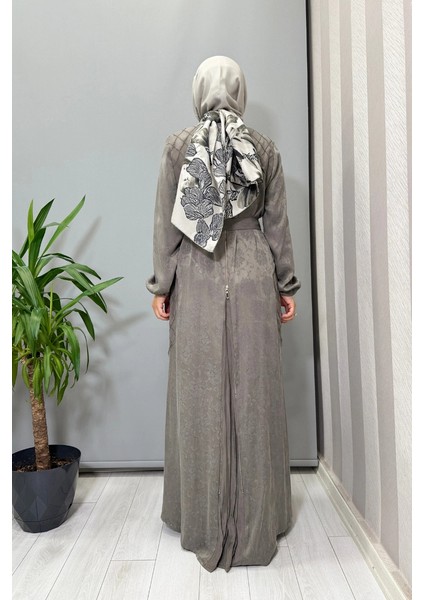 Fermuar Detaylı Jakarlı Cupra Ipek Elbise Gri 38835 fırsatları