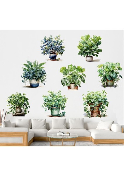 Saksılı Çiçek Tasarımlı 8li Sticker (4741)