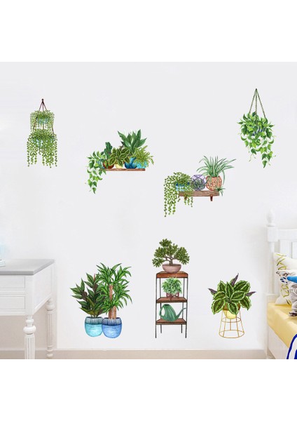 Saksılı Çiçek Tasarımlı Yapışkanlı Sticker (4741) fırsatları