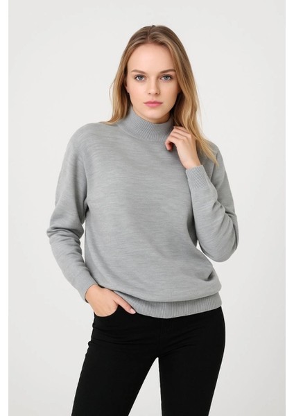 Kadın Yarım Boğaz Triko Kazak At Regular Kalıp - Gri fiyatları