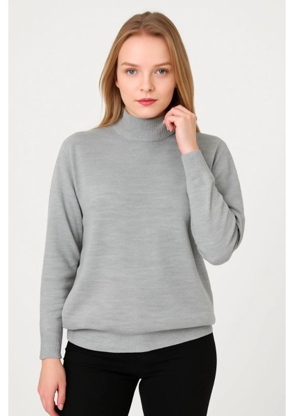 Kadın Yarım Boğaz Triko Kazak At Regular Kalıp - Gri fırsatları