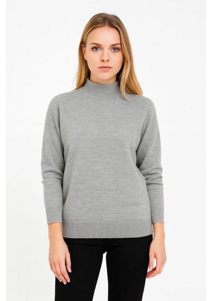 Kadın Yarım Boğaz Triko Kazak At Regular Kalıp - Gri indirimleri