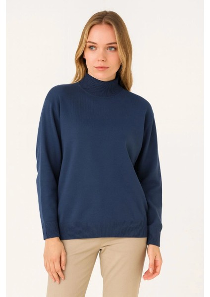 Kadın Yarım Boğaz Triko Kazak At Regular Kalıp - Indigo fiyatları