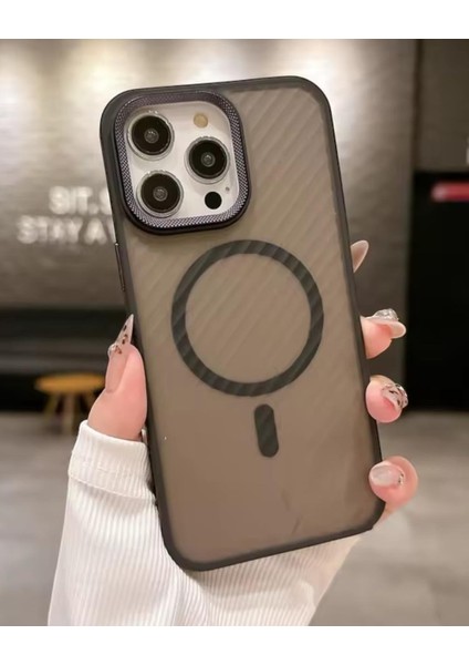 Iphone Uyumlu Metal Çerçeveli Mat Şeritli Magsafe Destekli Kılıf