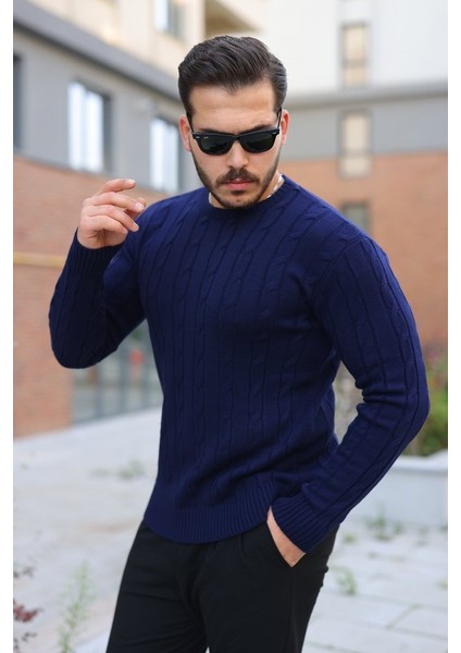 Erkek Örgü Desen Bisiklet Yaka Kazak