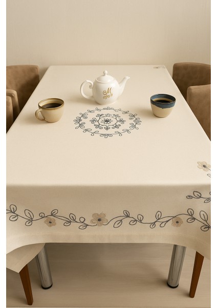 Buldan Gri Süzeni Nakış Işlemeli Masa Örtüsü modelleri