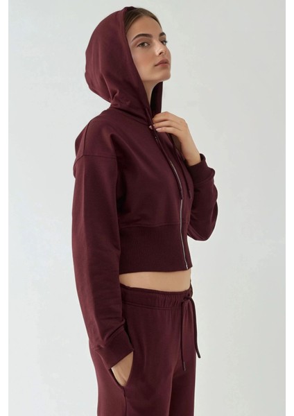 Kadın Fermuarlı Kapüşonlu Sweatshirt Leylak Moru