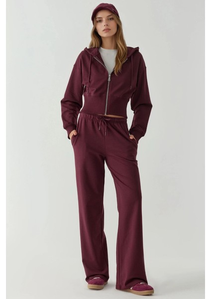 Kadın Fermuarlı Kapüşonlu Sweatshirt Leylak Moru