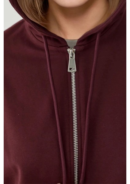 Kadın Fermuarlı Kapüşonlu Sweatshirt Leylak Moru