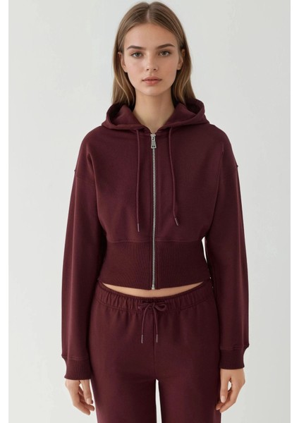 Kadın Fermuarlı Kapüşonlu Sweatshirt Leylak Moru