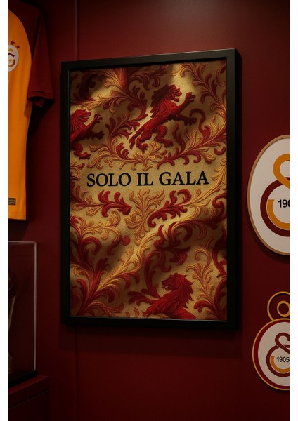 Solo Il Gala – Aslan Desenli Premium Galatasaray Temalı Duvar Tablosu (Çerçeveli)