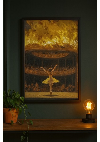 Altın Sahne – Balerin Temalı Sanatsal Duvar Tablosu (Çerçeveli)