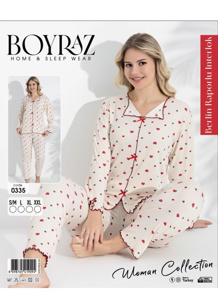 Boyraz 0335 Kadın Raporlu Uzun Kol Pijama Takımı