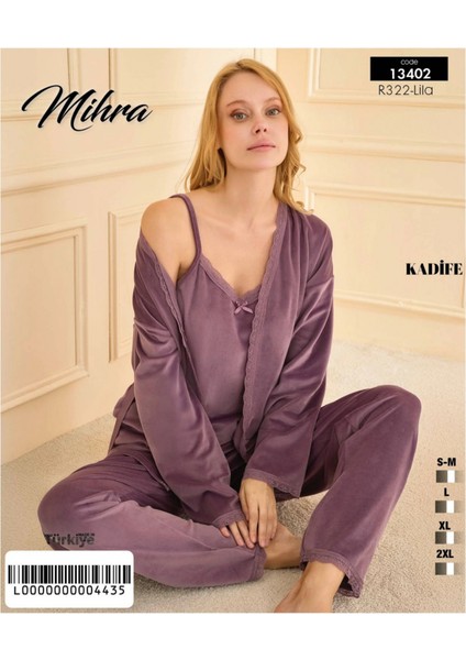 Mihra 13402 Kadın Kadife 3'lü Pijama Takımı