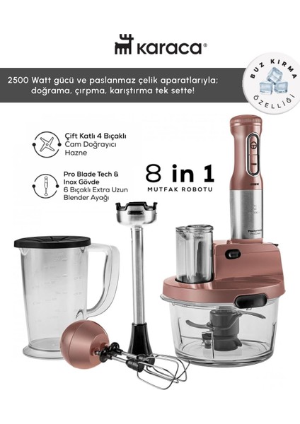 Sebze, Et ve Meyve Dilimle Doğra Karıştır Rendele Çırp Smoothie Yap 6 Bıçaklı 2500W Yüksek Güçlü Premium Mutfak Robotu & Blendır Inox