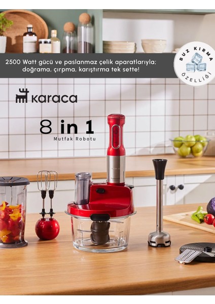Sebze, Et ve Meyve Dilimle Doğra Karıştır Rendele Çırp Smoothie Yap 6 Bıçaklı 2500W Yüksek Güçlü Premium Mutfak Robotu & Blendır Inox