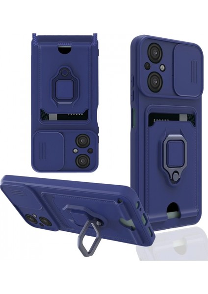 Xiaomi Poco M5 Kılıf Zuma Kartvizitli Yüzüklü Silikon - Lacivert