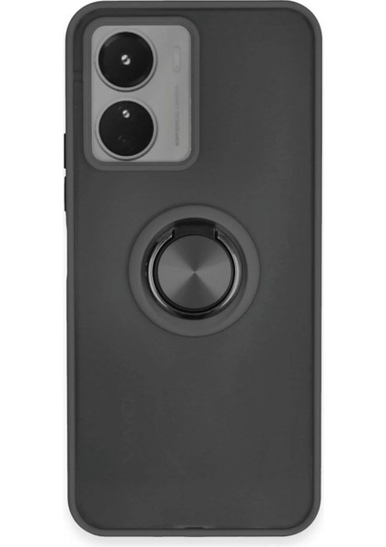 Vivo Y16 Kılıf Montreal Yüzüklü Silikon Kapak - Siyah