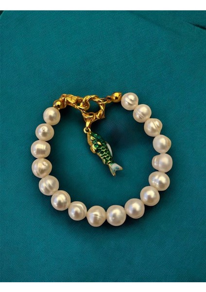 Sertifikalı Gerçek Inci Bileklik 9-10 mm Balık Charm