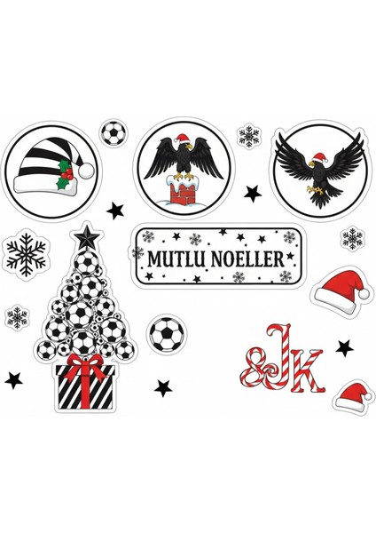 Beşiktaş Temalı Noel Yılbaşı Telefon Laptop Notebook Tablet Defter Matara Stiker Etiket ST2411