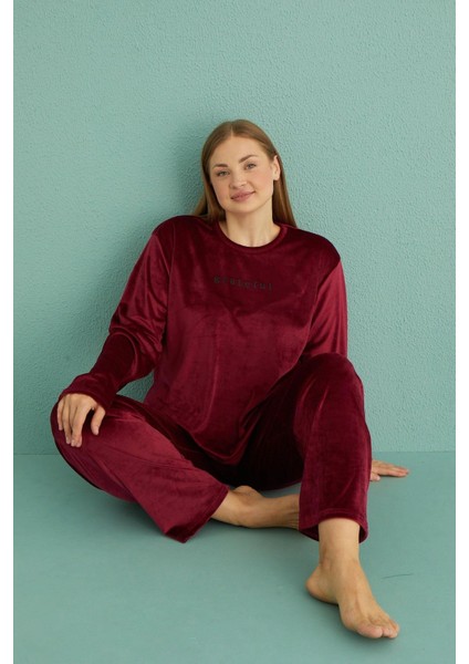 Mihra 13213 Kadın Kadife Uzun Kol Pijama Takımı