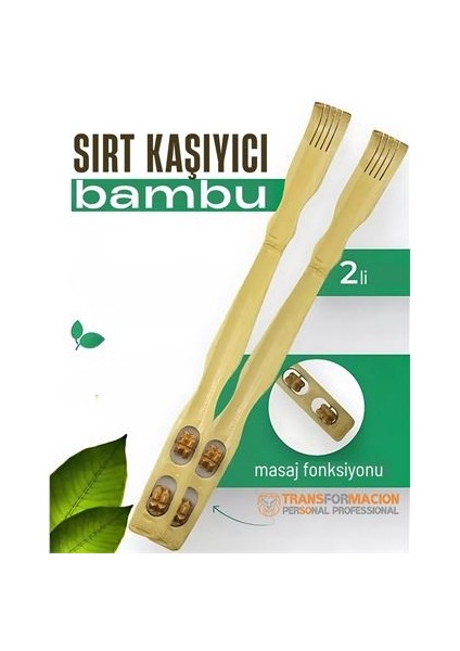 Masajlı Sırt Kaşıma Aparatı Bambu Sırt Kaşıyıcı 2 Li Set