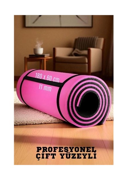 Pilates Matı Spor Matı Yoga Matı 11 mm Çift Taraflı Pembe