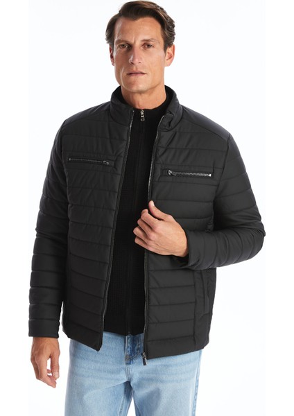 Yeni Sezon Standart Kalıp Dik Yaka Erkek Deri Görünümlü Mont