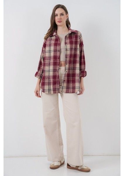 Ekose Desen Oversize Oduncu Gömlek 3854 Bordo fiyatları