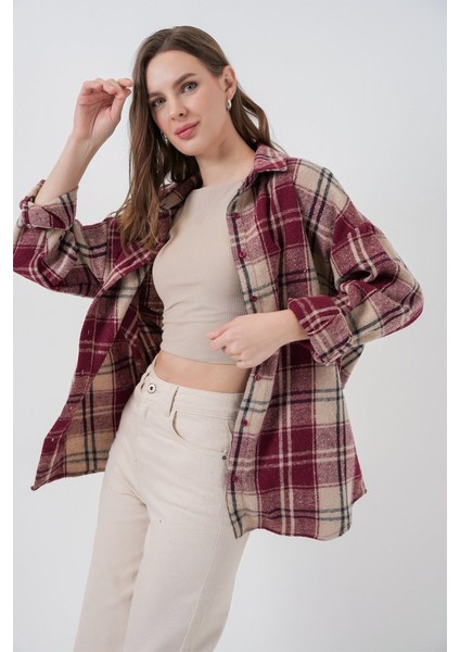 Ekose Desen Oversize Oduncu Gömlek 3854 Bordo fırsatları