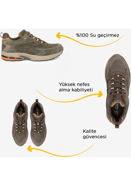 Erkek Haki Hakiki Deri Su Geçirmez Outdoor Ayakkabı 5K1GA17781