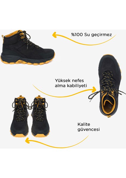 Erkek Siyah Sarı Hakiki Deri Su Geçirmez Outdoor Bot 5K1GB16342