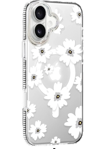 Apple iPhone 16 Floral Magsafe Kapak - Beyaz