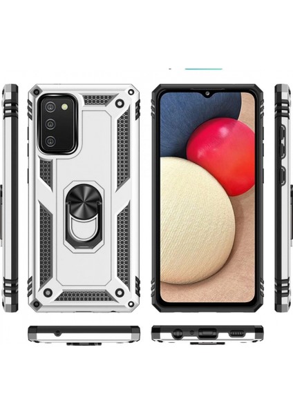 Samsung Galaxy A02S Kılıf Sofya Yüzüklü Silikon Kapak - Gümüş modelleri