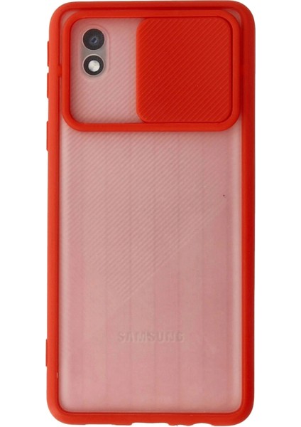 Samsung Galaxy A01 Core Kılıf Palm Buzlu Kamera Sürgülü Silikon - Kırmızı