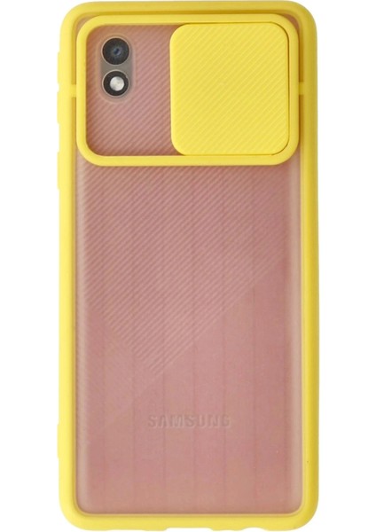 Samsung Galaxy A01 Core Kılıf Palm Buzlu Kamera Sürgülü Silikon - Sarı