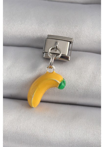 316L Çelik Gümüş Renk Sallantı Muz Model Nomination Charm - TJ-BC1167