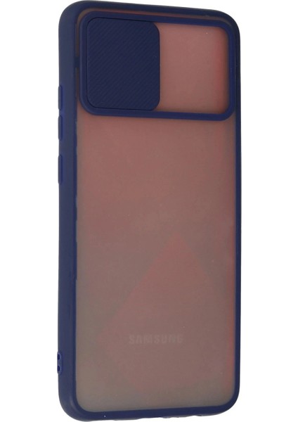 Samsung Galaxy A02S Kılıf Palm Buzlu Kamera Sürgülü Silikon - Lacivert modelleri