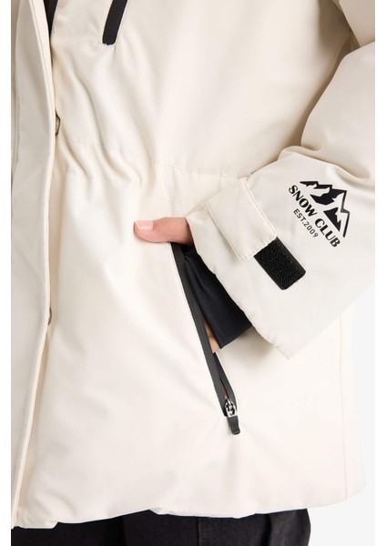 Kız Çocuk Çıkarılabilir Suni Kürk Yaka Kapüşonlu Polar Astarlı Fermuarlı Şişme Kayak Montu F4480A825WN