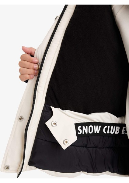 Kız Çocuk Çıkarılabilir Suni Kürk Yaka Kapüşonlu Polar Astarlı Fermuarlı Şişme Kayak Montu F4480A825WN